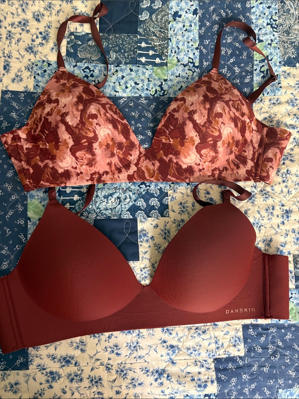 Danskin Burgundy Floral & Solid Seamless Bras - Duo Pack